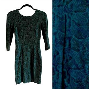 FRENCH CONNECTION Y2K Crew Neck Long Sleeve Mini Dress Snake Print Blue Green 4